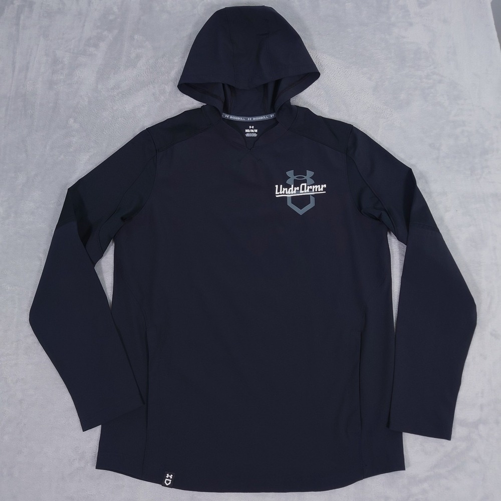 Under Armour Tech Baseball Hoodie Mens M Black Stretch Pullover Cage Jacket